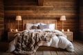 House bedroom bedding interior modern furniture decor room design home wooden Royalty Free Stock Photo