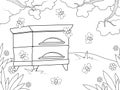 House for bees, beehive stands in the garden. Page outline of cartoon. Vector illustration, coloring book for kids.