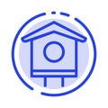 House, Bird, Birdhouse, Spring Blue Dotted Line Line Icon