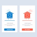 House, Bird, Birdhouse, Spring Blue and Red Download and Buy Now web Widget Card Template