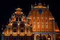 House of Blackheads in the Town Hall Square and the spire of the Cathedral in the historic center of the old city against Royalty Free Stock Photo