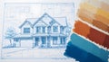 House Blueprint With Color Palette Representing Interior Design Planning Royalty Free Stock Photo