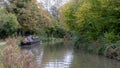 House boat on the Kennet and Avon canal near Bradford on Avon, Wiltshire, UK. Photographed in autumn. Royalty Free Stock Photo