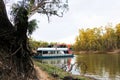 House boat docked for the night on the Murray River, Victoria Royalty Free Stock Photo