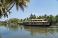 House boat under blue sky from Alleppey or Alappuzha Kerala.Kerala Backwaters, houseboat Photo Royalty Free Stock Photo
