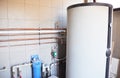 House boiler room with copper pipeline and water filtration system Royalty Free Stock Photo