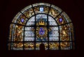 House of Bourbon coat of arms. Stained glass window at Saint Denis Basilica. Paris, France. Royalty Free Stock Photo