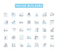 House builders linear icons set. Construction, Architecture, Renovation, Planning, Design, Materials, Blueprint line Royalty Free Stock Photo