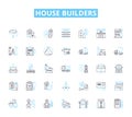 House builders linear icons set. Construction, Architecture, Renovation, Planning, Design, Materials, Blueprint line Royalty Free Stock Photo