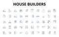 House builders linear icons set. Construction, Architecture, Renovation, Planning, Design, Materials, Blueprint vector Royalty Free Stock Photo