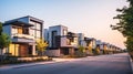 House building and city construction concept: evening outdoor urban view of modern real estate homes Royalty Free Stock Photo