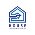 House building concepr icon logo design. Arrows in home sign. Property management, real estate.Vector illustration