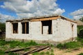 House building construction from autoclaved aerated concrete blocks. Unfinished house construction site. Royalty Free Stock Photo