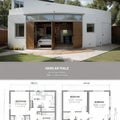 House building interior plan with the garage Home with kitchen and bathroom bedroom and living room Barbeque on the backyard Royalty Free Stock Photo