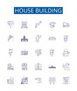 House building line icons signs set. Design collection of Construction, Design, Architecture, Cement, Walls, Roof