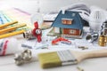house building and repair concept - construction and design items Royalty Free Stock Photo