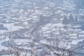 House or buildings with white snow Fujiyoshida town, Kawaguchiko, Yamanashi, urban city in Japan in winter season. Architecture