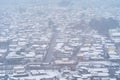 House or buildings with white snow Fujiyoshida town, Kawaguchiko, Yamanashi, urban city in Japan in winter season. Architecture