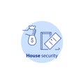 House alarm guard system, home security, burglary protection, property break in insurance, stroke icon Royalty Free Stock Photo