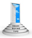 House Buying Advice Tips Doorway Portrays Hints On Purchasing Property - 3d Illustration