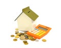 House, calculator and coins Royalty Free Stock Photo