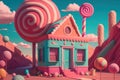 House in candyland. A lot of sweets. AI generative