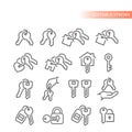 House, car key ring and chain vector icons Royalty Free Stock Photo