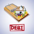 House and car with money on trap. debt trap concept