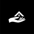 House Care Holding Hand logo isolated on black background