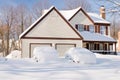 House and cars after snowstorm Royalty Free Stock Photo