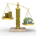 House and cashes on scales Royalty Free Stock Photo