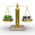 House and cashes on scales. Isolated 3D Royalty Free Stock Photo
