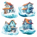 House, castle and wave illustration, free stock photo