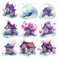 House, castle and wave illustration, free stock photo