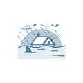 House caught in flood.. Vector illustration decorative design