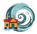 House caught in a giant tornado with swirling wind and debris, Extreme weather and natural disaster scene, Home