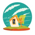 House caught in hurricane. Vector illustration decorative design