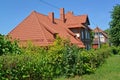 The house with a ceramic tile roof. Settlement Amber, Kaliningrad region