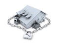 House, chain, closed padlock and key Royalty Free Stock Photo