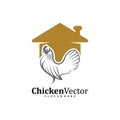 House Chicken logo design vector template, Rooster illustration, Symbol icon