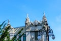 House with chimeras in Kiev, Ukraine. Art Nouveau building with sculptures of the mythical animals was created by architect