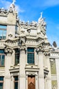 House with chimeras in Kiev, Ukraine. Art Nouveau building with sculptures of the mythical animals was created by architect