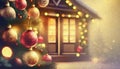 house and Christmas three gift card or banner with copy space