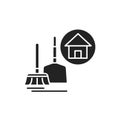 House Cleaning black glyph icon. Handyman service. Disposing of rubbish, cleaning dirty surfaces, dusting and vacuuming. Pictogram