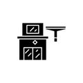 House cleaning black icon concept. House cleaning flat vector symbol, sign, illustration. Royalty Free Stock Photo