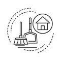 House Cleaning black line icon. Handyman service. Disposing of rubbish, cleaning dirty surfaces, dusting and vacuuming