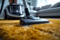 House cleaning, carpet care, close up with efficient vacuum cleaner