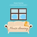 House Cleaning. Cat on Sofa Design Flat Royalty Free Stock Photo