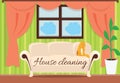 House Cleaning. Cat on Sofa Design Flat Royalty Free Stock Photo