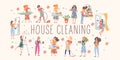 House cleaning. Cute housewife doing the housework. Vector collection Royalty Free Stock Photo